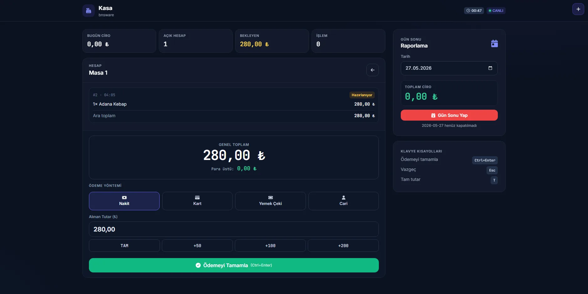 BNS POS v2.0 — Restoran & Kafe İçin Akıllı Sipariş ve Kasa Yönetim Sistemi görsel 2