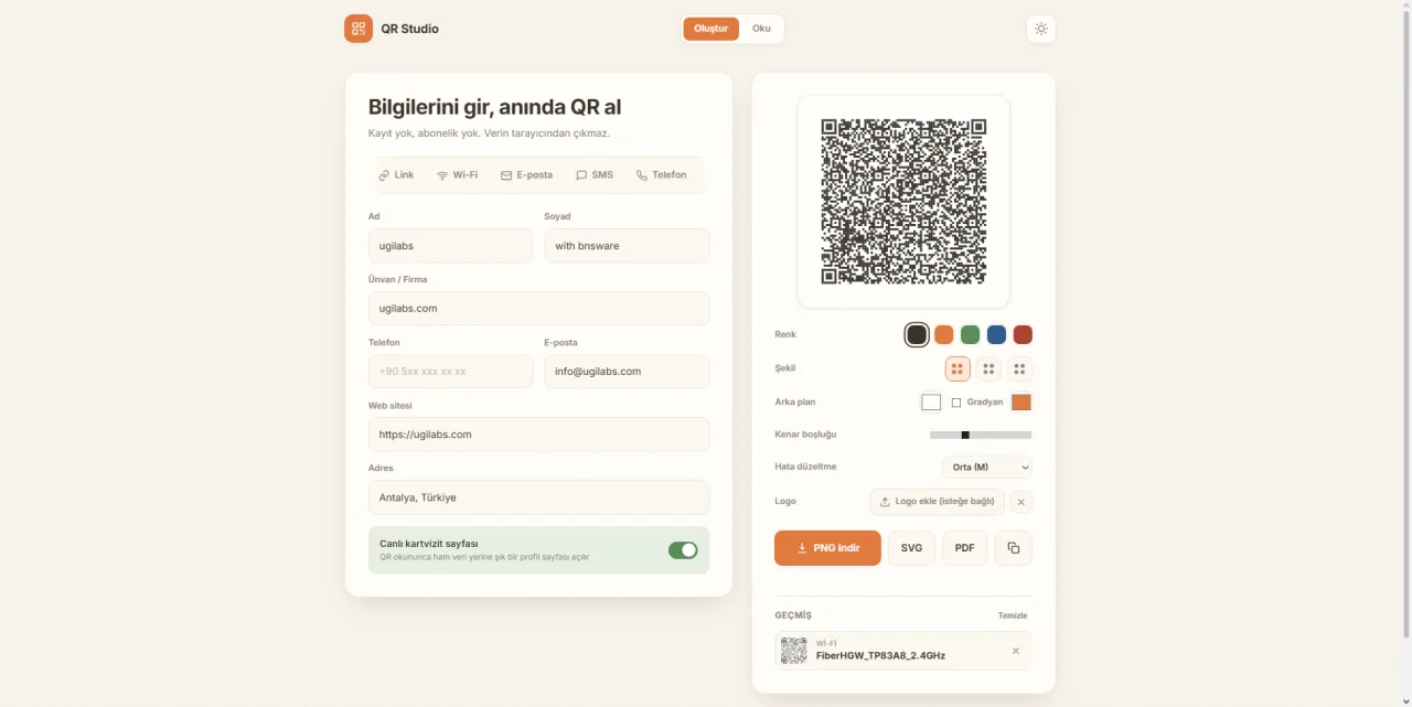 QR Studio - QR Kod & Dijital Kartvizit Stüdyosu görsel 1